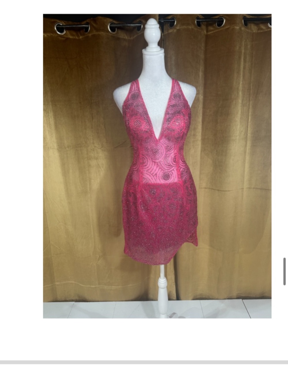 Pink Halter V-Neck Mini Dress